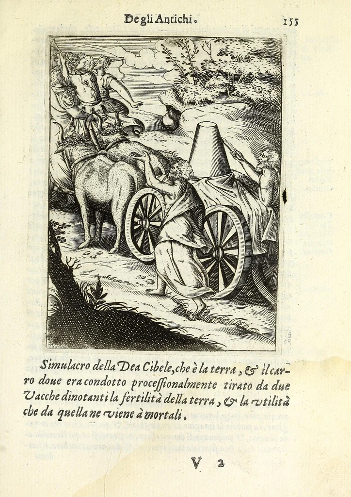An illustration from Le imagini de gli dei de gli antichi : del signor Vincenzo Cartari reggiano : nelle quali sono descritte la religione de gli antichi, li idoli, riti & ceremonie loro : con l'aggiunta di molte principali imagini, che nell'altre mancauano : et con l'espositione in epilogo di ciascheduna & suo significato : estratta dall'istesso Cartari per Cesare Malfatti padoano : con vn cathalogo del medesimo di cento e più famosi dei, lor natura e proprietà, estratto da questo & altri autori : opera vtilissima a historici, poeti, pittori, scultori, & professori di belle lettere, 1609, leaf 191