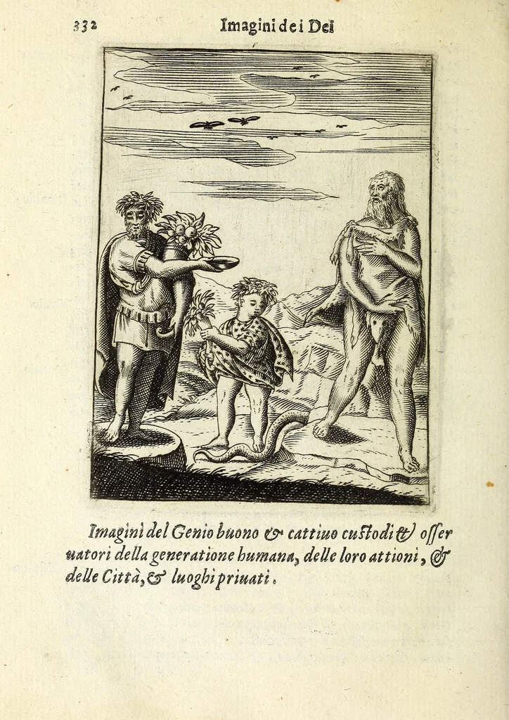 An illustration from Le imagini de gli dei de gli antichi : del signor Vincenzo Cartari reggiano : nelle quali sono descritte la religione de gli antichi, li idoli, riti & ceremonie loro : con l'aggiunta di molte principali imagini, che nell'altre mancauano : et con l'espositione in epilogo di ciascheduna & suo significato : estratta dall'istesso Cartari per Cesare Malfatti padoano : con vn cathalogo del medesimo di cento e più famosi dei, lor natura e proprietà, estratto da questo & altri autori : opera vtilissima a historici, poeti, pittori, scultori, & professori di belle lettere, 1609, leaf 368