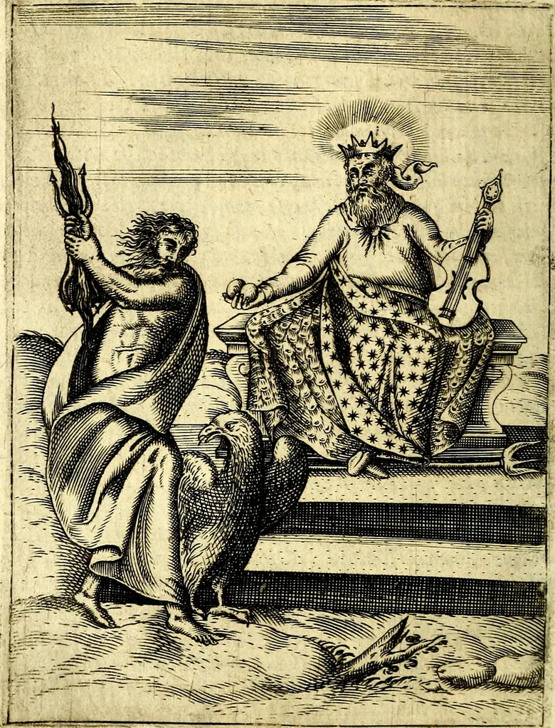 An illustration from Le imagini de gli dei de gli antichi del signor Vincenzo Cartari, reggiano : nelle quali sono descritte la religione de gli antichi, li idoli, riti & ceremonie loro ... et con l'espositione in epilogo di ciascheduna & suo significato : estrata dall' istesso Cartari per Cesare Malfatti .., 1625, leaf 143