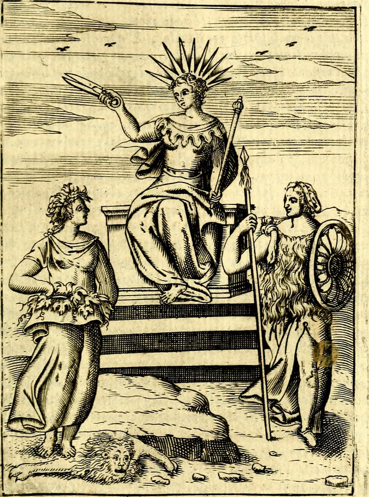 An illustration from Le imagini de gli dei de gli antichi del signor Vincenzo Cartari, reggiano : nelle quali sono descritte la religione de gli antichi, li idoli, riti & ceremonie loro ... et con l'espositione in epilogo di ciascheduna & suo significato : estrata dall' istesso Cartari per Cesare Malfatti .., 1625, leaf 174