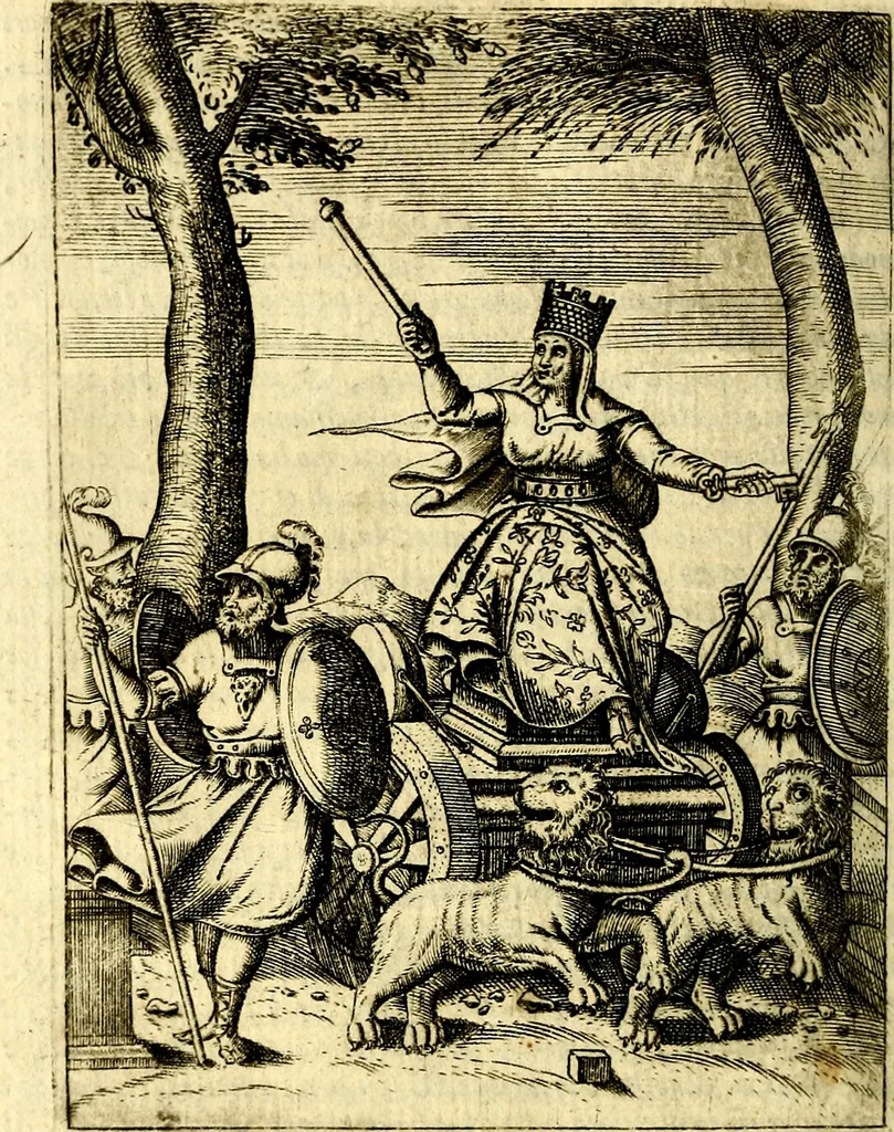 An illustration from Le imagini de gli dei de gli antichi del signor Vincenzo Cartari, reggiano : nelle quali sono descritte la religione de gli antichi, li idoli, riti & ceremonie loro ... et con l'espositione in epilogo di ciascheduna & suo significato : estrata dall' istesso Cartari per Cesare Malfatti .., 1625, leaf 185