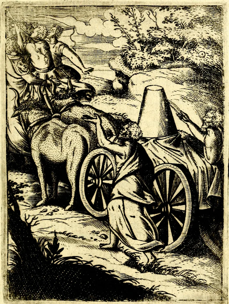An illustration from Le imagini de gli dei de gli antichi del signor Vincenzo Cartari, reggiano : nelle quali sono descritte la religione de gli antichi, li idoli, riti & ceremonie loro ... et con l'espositione in epilogo di ciascheduna & suo significato : estrata dall' istesso Cartari per Cesare Malfatti .., 1625, leaf 190
