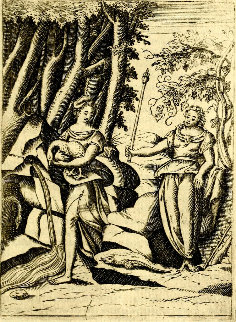 An illustration from Le imagini de gli dei de gli antichi del signor Vincenzo Cartari, reggiano : nelle quali sono descritte la religione de gli antichi, li idoli, riti & ceremonie loro ... et con l'espositione in epilogo di ciascheduna & suo significato : estrata dall' istesso Cartari per Cesare Malfatti .., 1625, leaf 208