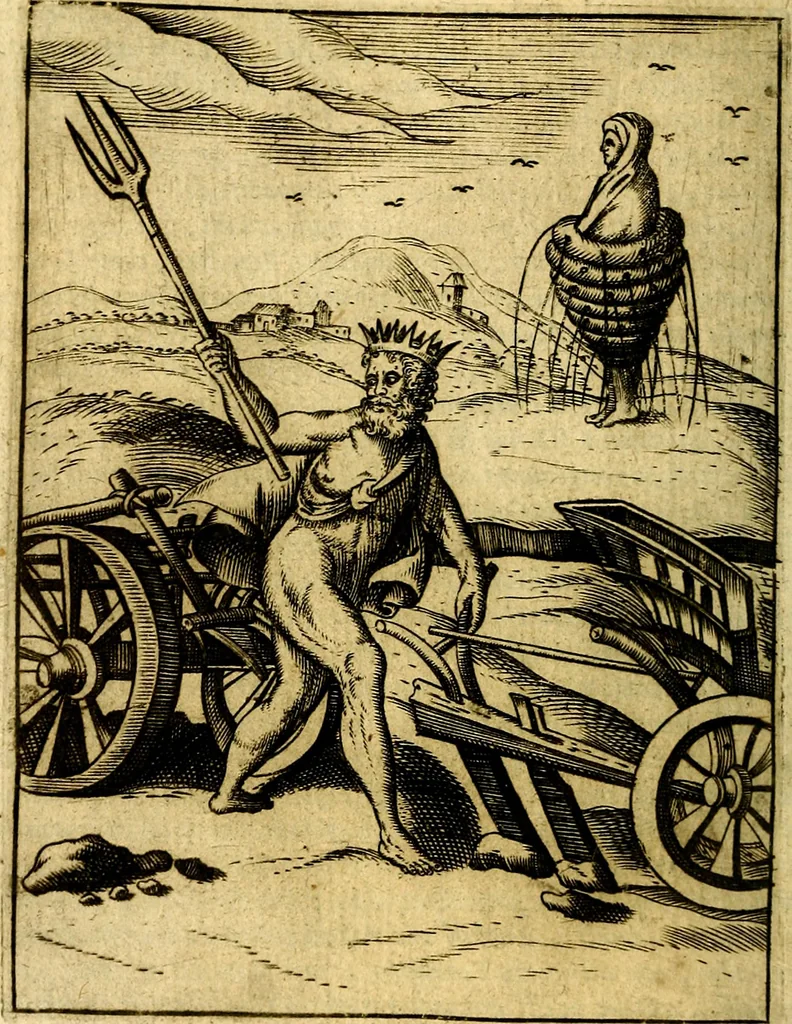An illustration from Le imagini de gli dei de gli antichi del signor Vincenzo Cartari, reggiano : nelle quali sono descritte la religione de gli antichi, li idoli, riti & ceremonie loro ... et con l'espositione in epilogo di ciascheduna & suo significato : estrata dall' istesso Cartari per Cesare Malfatti .., 1625, leaf 221