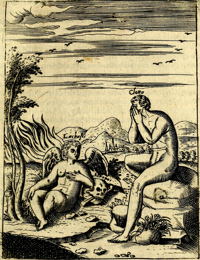 An illustration from Le imagini de gli dei de gli antichi del signor Vincenzo Cartari, reggiano : nelle quali sono descritte la religione de gli antichi, li idoli, riti & ceremonie loro ... et con l'espositione in epilogo di ciascheduna & suo significato : estrata dall' istesso Cartari per Cesare Malfatti .., 1625, leaf 260