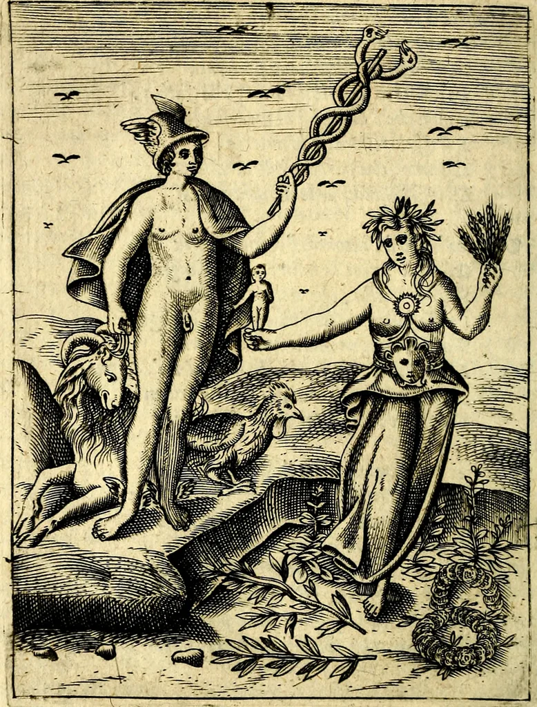 An illustration from Le imagini de gli dei de gli antichi del signor Vincenzo Cartari, reggiano : nelle quali sono descritte la religione de gli antichi, li idoli, riti & ceremonie loro ... et con l'espositione in epilogo di ciascheduna & suo significato : estrata dall' istesso Cartari per Cesare Malfatti .., 1625, leaf 265