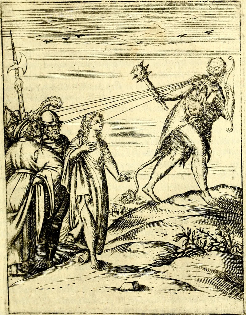 An illustration from Le imagini de gli dei de gli antichi del signor Vincenzo Cartari, reggiano : nelle quali sono descritte la religione de gli antichi, li idoli, riti & ceremonie loro ... et con l'espositione in epilogo di ciascheduna & suo significato : estrata dall' istesso Cartari per Cesare Malfatti .., 1625, leaf 286
