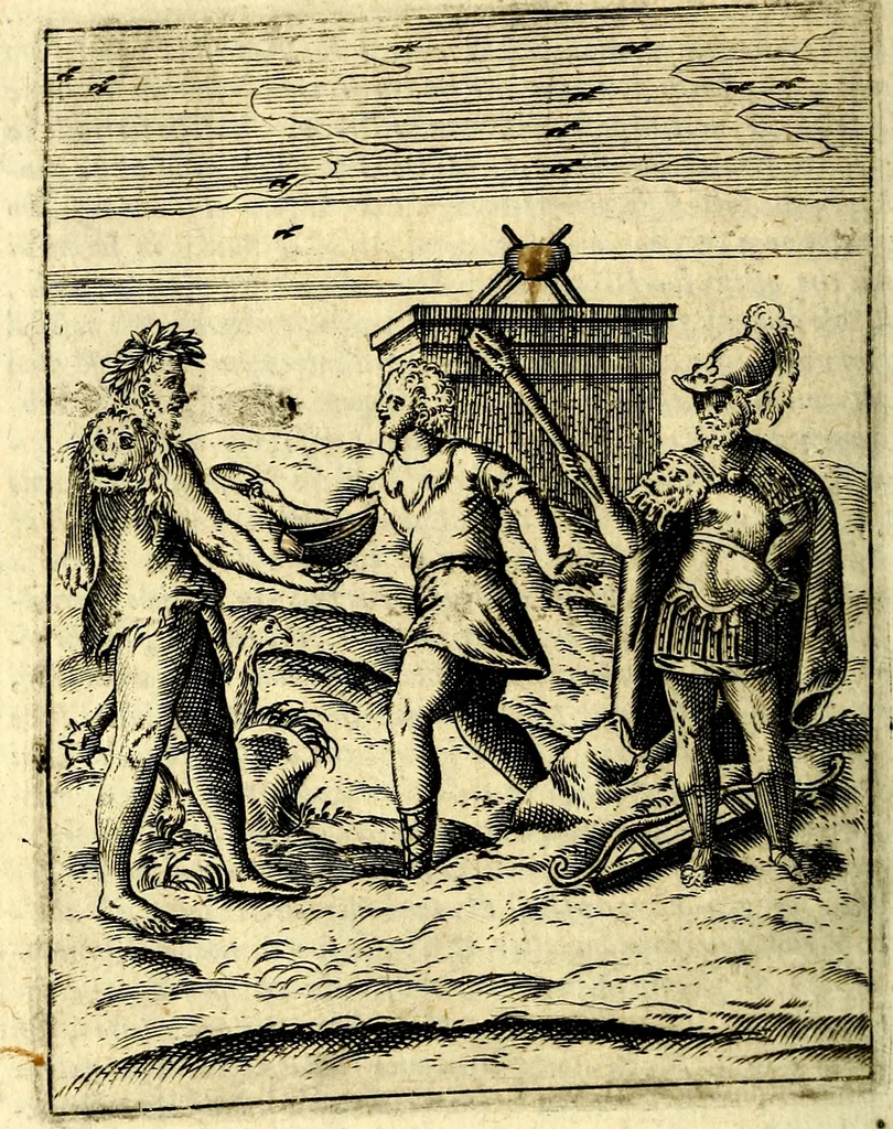 An illustration from Le imagini de gli dei de gli antichi del signor Vincenzo Cartari, reggiano : nelle quali sono descritte la religione de gli antichi, li idoli, riti & ceremonie loro ... et con l'espositione in epilogo di ciascheduna & suo significato : estrata dall' istesso Cartari per Cesare Malfatti .., 1625, leaf 291