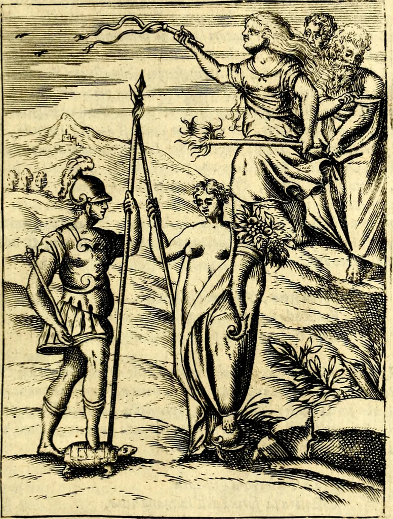 An illustration from Le imagini de gli dei de gli antichi del signor Vincenzo Cartari, reggiano : nelle quali sono descritte la religione de gli antichi, li idoli, riti & ceremonie loro ... et con l'espositione in epilogo di ciascheduna & suo significato : estrata dall' istesso Cartari per Cesare Malfatti .., 1625, leaf 308