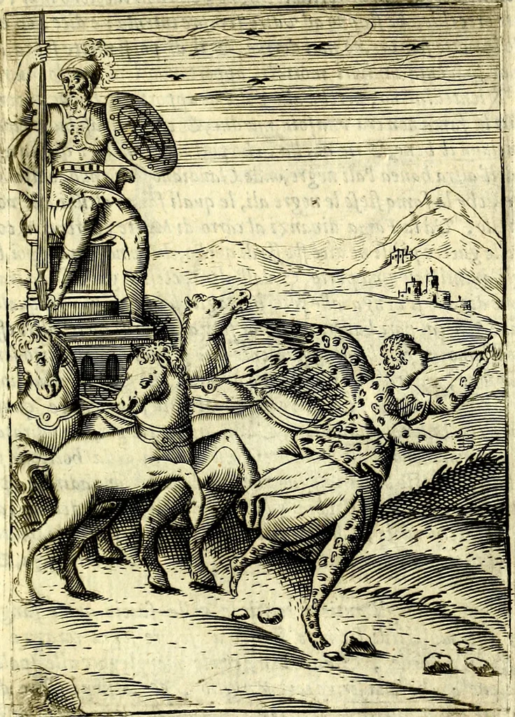 An illustration from Le imagini de gli dei de gli antichi del signor Vincenzo Cartari, reggiano : nelle quali sono descritte la religione de gli antichi, li idoli, riti & ceremonie loro ... et con l'espositione in epilogo di ciascheduna & suo significato : estrata dall' istesso Cartari per Cesare Malfatti .., 1625, leaf 326
