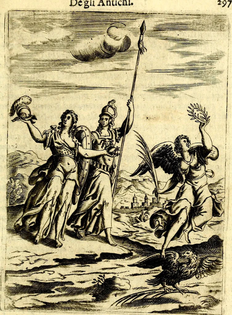 An illustration from Le imagini de gli dei de gli antichi del signor Vincenzo Cartari, reggiano : nelle quali sono descritte la religione de gli antichi, li idoli, riti & ceremonie loro ... et con l'espositione in epilogo di ciascheduna & suo significato : estrata dall' istesso Cartari per Cesare Malfatti .., 1625, leaf 332