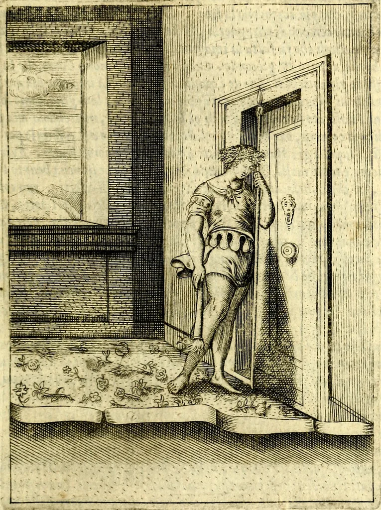 An illustration from Le imagini de gli dei de gli antichi del signor Vincenzo Cartari, reggiano : nelle quali sono descritte la religione de gli antichi, li idoli, riti & ceremonie loro ... et con l'espositione in epilogo di ciascheduna & suo significato : estrata dall' istesso Cartari per Cesare Malfatti .., 1625, leaf 340