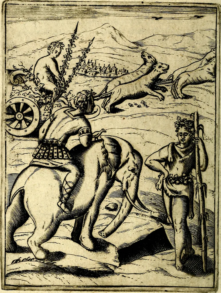 An illustration from Le imagini de gli dei de gli antichi del signor Vincenzo Cartari, reggiano : nelle quali sono descritte la religione de gli antichi, li idoli, riti & ceremonie loro ... et con l'espositione in epilogo di ciascheduna & suo significato : estrata dall' istesso Cartari per Cesare Malfatti .., 1625, leaf 349