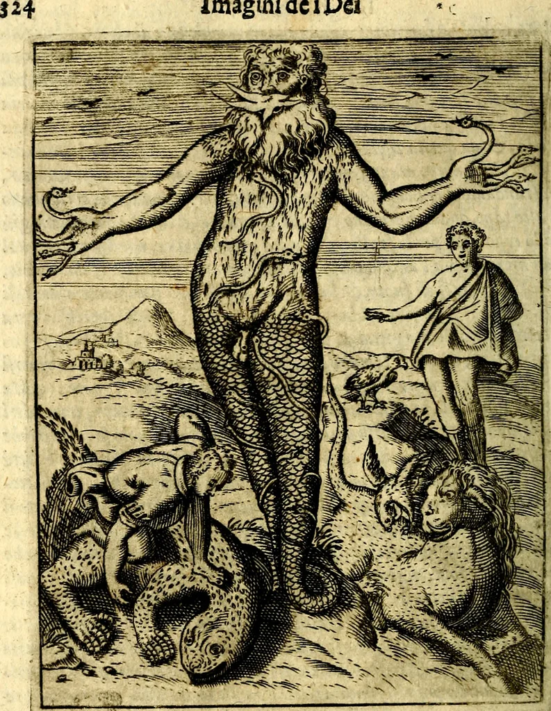 An illustration from Le imagini de gli dei de gli antichi del signor Vincenzo Cartari, reggiano : nelle quali sono descritte la religione de gli antichi, li idoli, riti & ceremonie loro ... et con l'espositione in epilogo di ciascheduna & suo significato : estrata dall' istesso Cartari per Cesare Malfatti .., 1625, leaf 359
