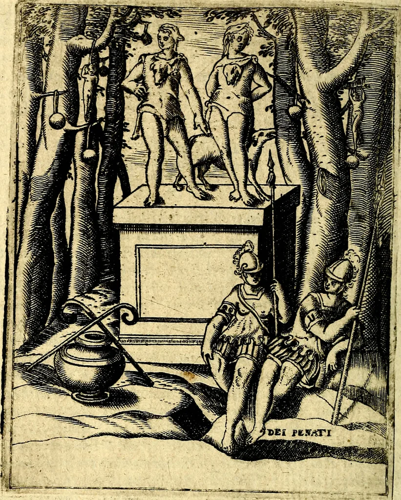 An illustration from Le imagini de gli dei de gli antichi del signor Vincenzo Cartari, reggiano : nelle quali sono descritte la religione de gli antichi, li idoli, riti & ceremonie loro ... et con l'espositione in epilogo di ciascheduna & suo significato : estrata dall' istesso Cartari per Cesare Malfatti .., 1625, leaf 365
