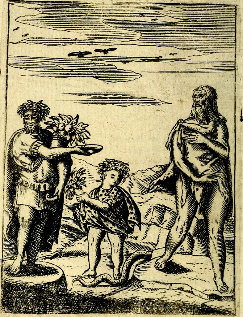 An illustration from Le imagini de gli dei de gli antichi del signor Vincenzo Cartari, reggiano : nelle quali sono descritte la religione de gli antichi, li idoli, riti & ceremonie loro ... et con l'espositione in epilogo di ciascheduna & suo significato : estrata dall' istesso Cartari per Cesare Malfatti .., 1625, leaf 367