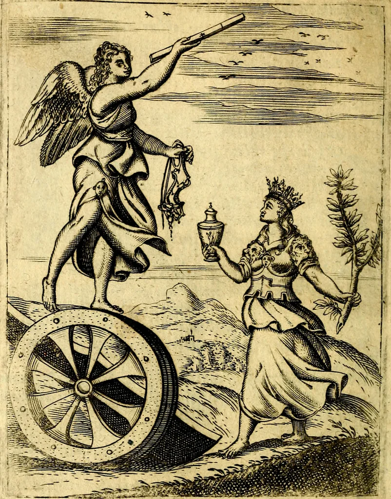 An illustration from Le imagini de gli dei de gli antichi del signor Vincenzo Cartari, reggiano : nelle quali sono descritte la religione de gli antichi, li idoli, riti & ceremonie loro ... et con l'espositione in epilogo di ciascheduna & suo significato : estrata dall' istesso Cartari per Cesare Malfatti .., 1625, leaf 375