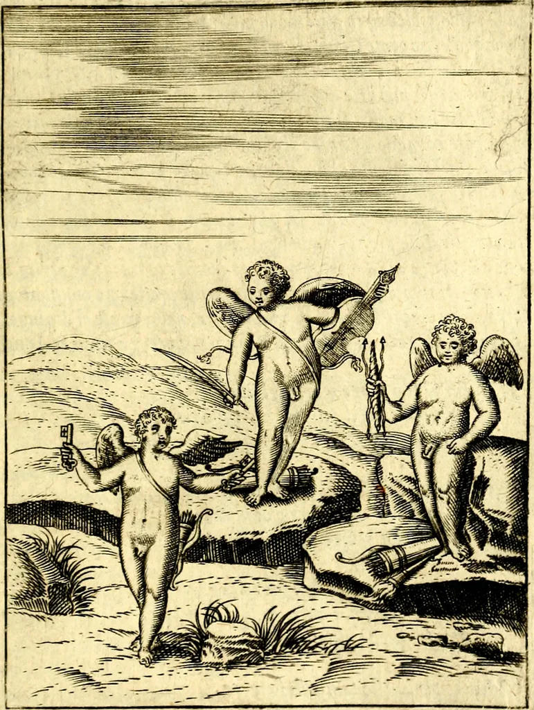 An illustration from Le imagini de gli dei de gli antichi del signor Vincenzo Cartari, reggiano : nelle quali sono descritte la religione de gli antichi, li idoli, riti & ceremonie loro ... et con l'espositione in epilogo di ciascheduna & suo significato : estrata dall' istesso Cartari per Cesare Malfatti .., 1625, leaf 412