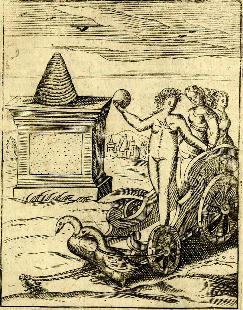 An illustration from Le imagini de gli dei de gli antichi del signor Vincenzo Cartari, reggiano : nelle quali sono descritte la religione de gli antichi, li idoli, riti & ceremonie loro ... et con l'espositione in epilogo di ciascheduna & suo significato : estrata dall' istesso Cartari per Cesare Malfatti .., 1625, leaf 424