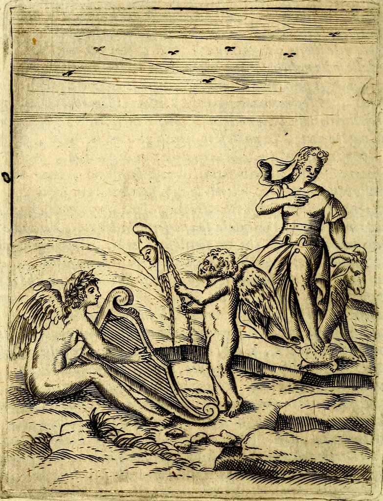 An illustration from Le imagini de gli dei de gli antichi del signor Vincenzo Cartari, reggiano : nelle quali sono descritte la religione de gli antichi, li idoli, riti & ceremonie loro ... et con l'espositione in epilogo di ciascheduna & suo significato : estrata dall' istesso Cartari per Cesare Malfatti .., 1625, leaf 429