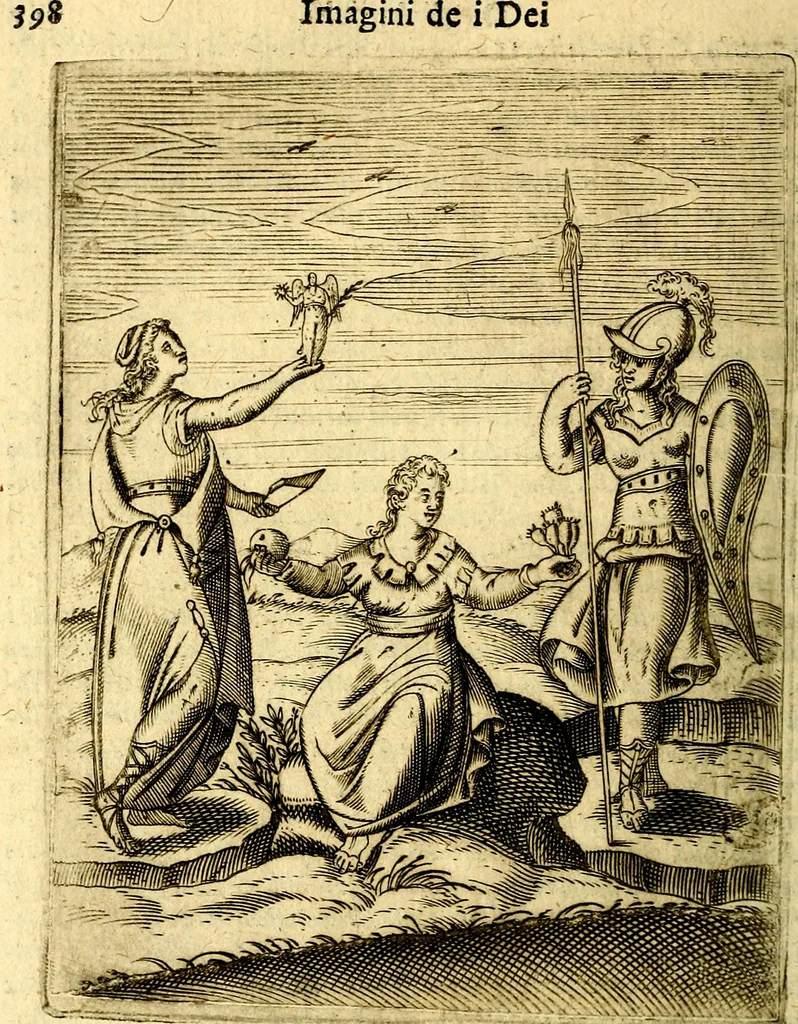 An illustration from Le imagini de gli dei de gli antichi del signor Vincenzo Cartari, reggiano : nelle quali sono descritte la religione de gli antichi, li idoli, riti & ceremonie loro ... et con l'espositione in epilogo di ciascheduna & suo significato : estrata dall' istesso Cartari per Cesare Malfatti .., 1625, leaf 433