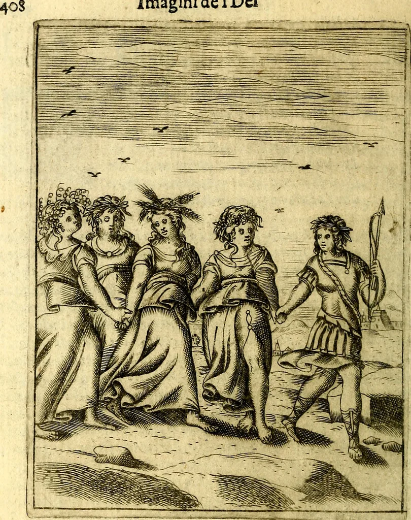 An illustration from Le imagini de gli dei de gli antichi del signor Vincenzo Cartari, reggiano : nelle quali sono descritte la religione de gli antichi, li idoli, riti & ceremonie loro ... et con l'espositione in epilogo di ciascheduna & suo significato : estrata dall' istesso Cartari per Cesare Malfatti .., 1625, leaf 443