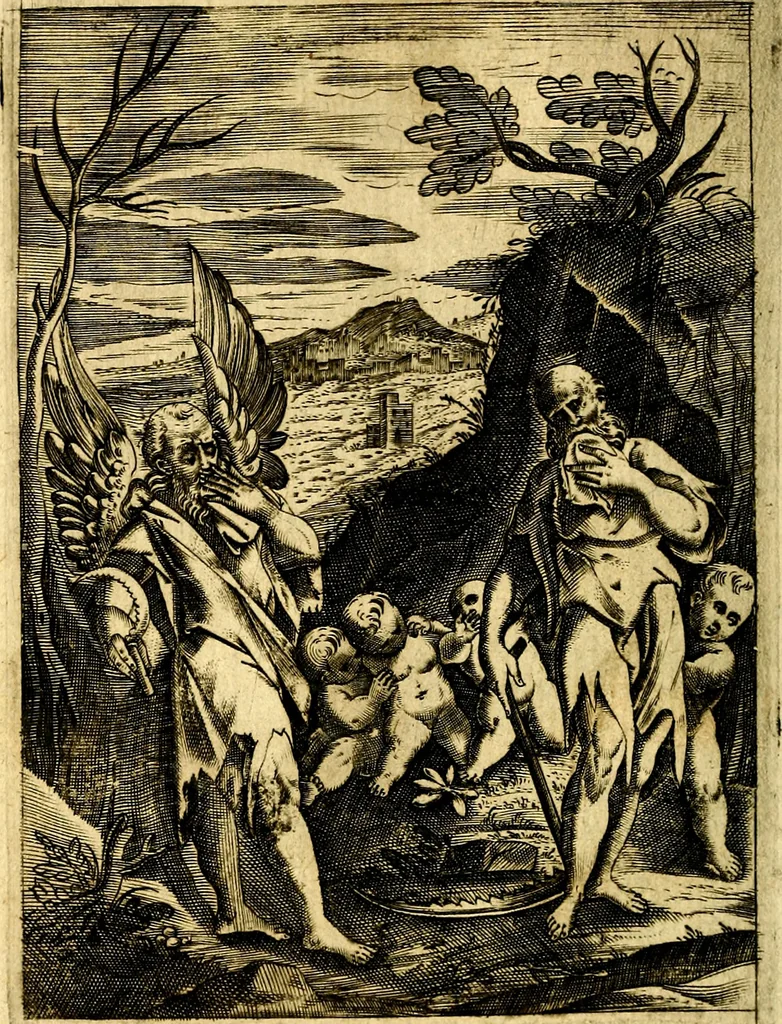 An illustration from Le imagini de gli dei de gli antichi del signor Vincenzo Cartari, reggiano : nelle quali sono descritte la religione de gli antichi, li idoli, riti & ceremonie loro ... et con l'espositione in epilogo di ciascheduna & suo significato : estrata dall' istesso Cartari per Cesare Malfatti .., 1625, leaf 57
