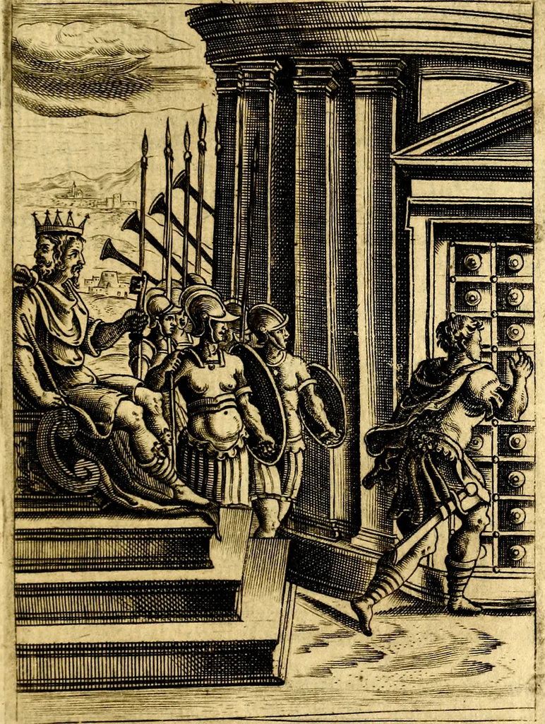An illustration from Le imagini de gli dei de gli antichi del signor Vincenzo Cartari, reggiano : nelle quali sono descritte la religione de gli antichi, li idoli, riti & ceremonie loro ... et con l'espositione in epilogo di ciascheduna & suo significato : estrata dall' istesso Cartari per Cesare Malfatti .., 1625, leaf 68