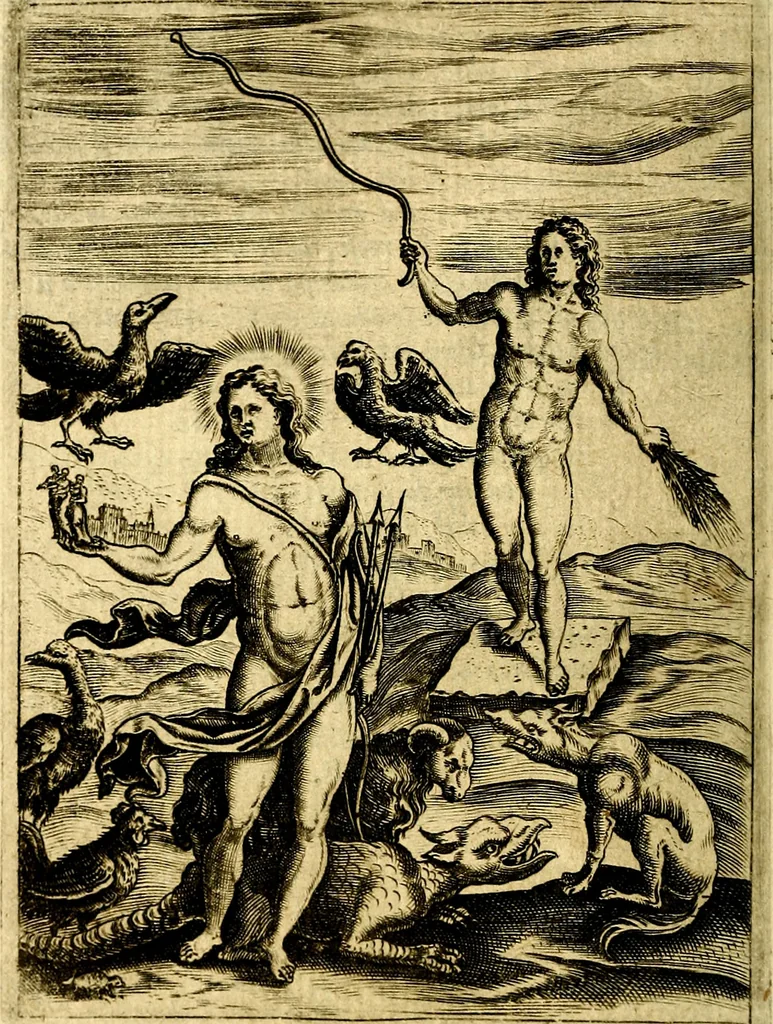 An illustration from Le imagini de gli dei de gli antichi del signor Vincenzo Cartari, reggiano : nelle quali sono descritte la religione de gli antichi, li idoli, riti & ceremonie loro ... et con l'espositione in epilogo di ciascheduna & suo significato : estrata dall' istesso Cartari per Cesare Malfatti .., 1625, leaf 71