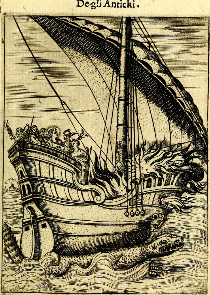 An illustration from Le imagini de gli dei de gli antichi del signor Vincenzo Cartari, reggiano : nelle quali sono descritte la religione de gli antichi, li idoli, riti & ceremonie loro ... et con l'espositione in epilogo di ciascheduna & suo significato : estrata dall' istesso Cartari per Cesare Malfatti .., 1625, leaf 80