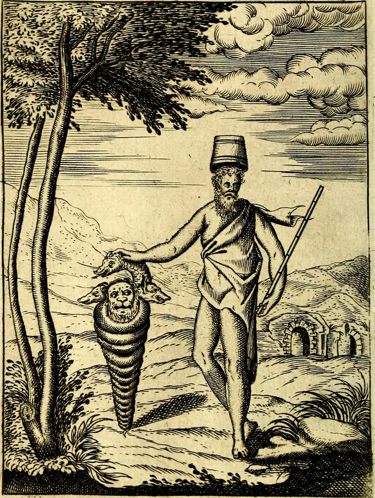 An illustration from Le imagini de gli dei de gli antichi del signor Vincenzo Cartari, reggiano : nelle quali sono descritte la religione de gli antichi, li idoli, riti & ceremonie loro ... et con l'espositione in epilogo di ciascheduna & suo significato : estrata dall' istesso Cartari per Cesare Malfatti .., 1625, leaf 91