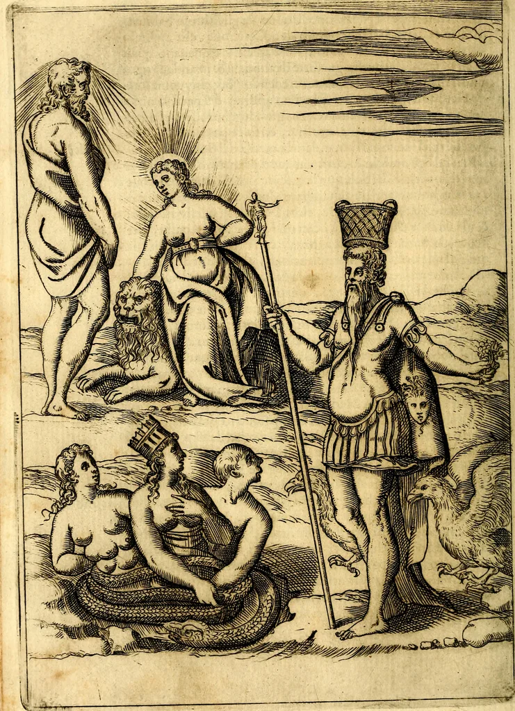 An illustration from Le imagini de i dei de gli antichi : nelle qvali si contengono gl' idoli, i riti, le cerimonie, & altre cose appartenenti alla religione de gli antichi, 1592, leaf 105