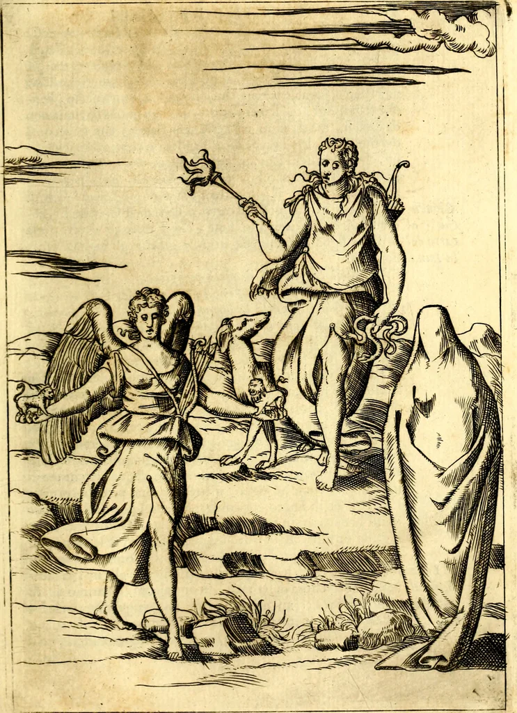 An illustration from Le imagini de i dei de gli antichi : nelle qvali si contengono gl' idoli, i riti, le cerimonie, & altre cose appartenenti alla religione de gli antichi, 1592, leaf 128