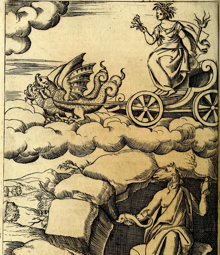 An illustration from Le imagini de i dei de gli antichi : nelle qvali si contengono gl' idoli, i riti, le cerimonie, & altre cose appartenenti alla religione de gli antichi, 1592, leaf 227