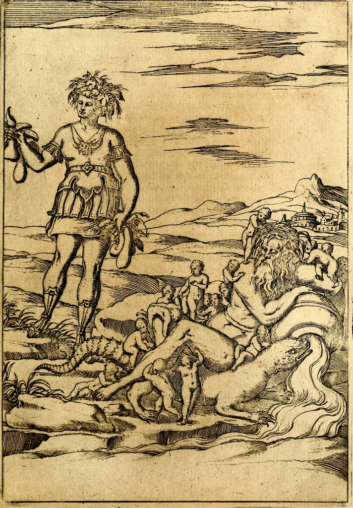 An illustration from Le imagini de i dei de gli antichi : nelle qvali si contengono gl' idoli, i riti, le cerimonie, & altre cose appartenenti alla religione de gli antichi, 1592, leaf 264