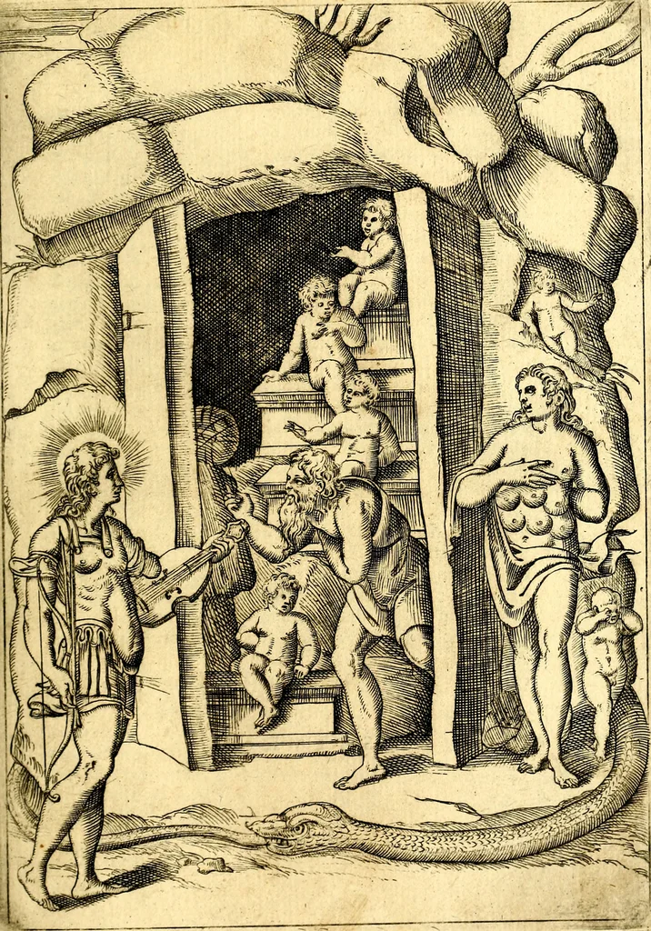 An illustration from Le imagini de i dei de gli antichi : nelle qvali si contengono gl' idoli, i riti, le cerimonie, & altre cose appartenenti alla religione de gli antichi, 1592, leaf 68