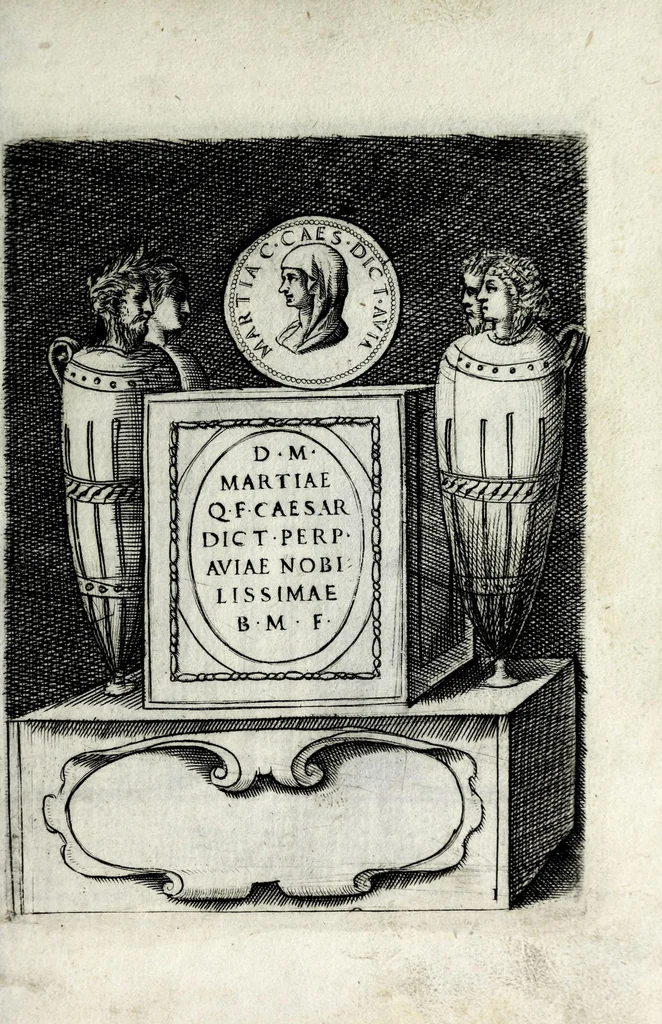 An illustration from Le imagini delle donne avgvste intagliate in istampa di rame : con le vite, et ispositioni di Enea Vico sopra i riversi delle loro medaglie antiche, 1600, leaf 11