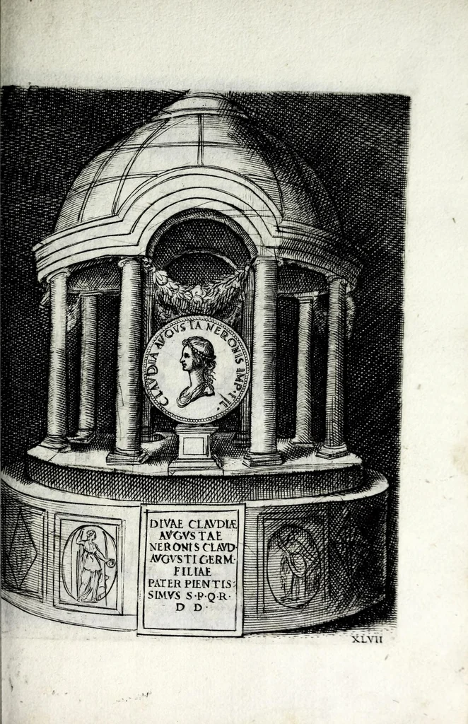 An illustration from Le imagini delle donne avgvste intagliate in istampa di rame : con le vite, et ispositioni di Enea Vico sopra i riversi delle loro medaglie antiche, 1600, leaf 129