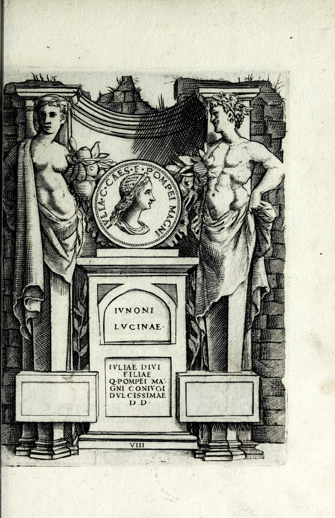 An illustration from Le imagini delle donne avgvste intagliate in istampa di rame : con le vite, et ispositioni di Enea Vico sopra i riversi delle loro medaglie antiche, 1600, leaf 23