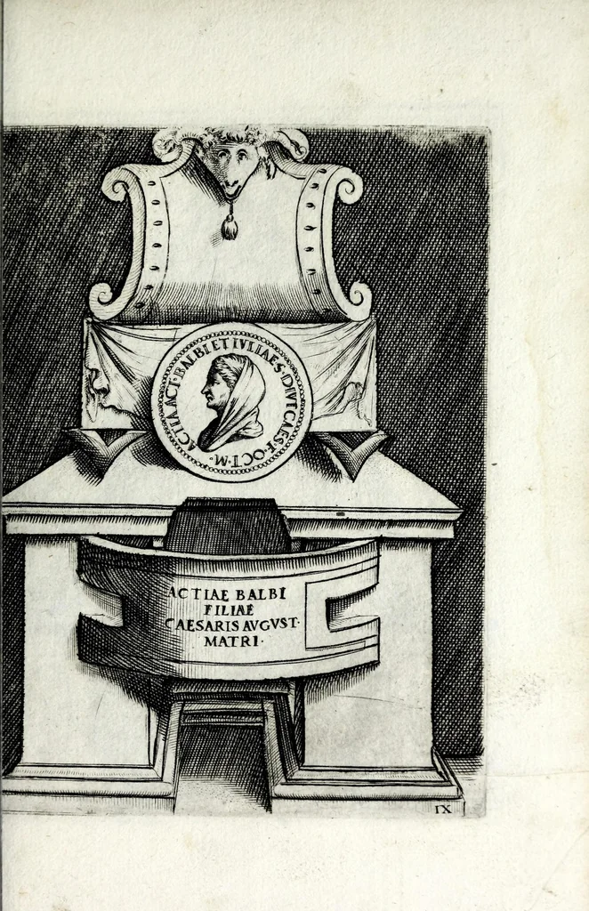 An illustration from Le imagini delle donne avgvste intagliate in istampa di rame : con le vite, et ispositioni di Enea Vico sopra i riversi delle loro medaglie antiche, 1600, leaf 29