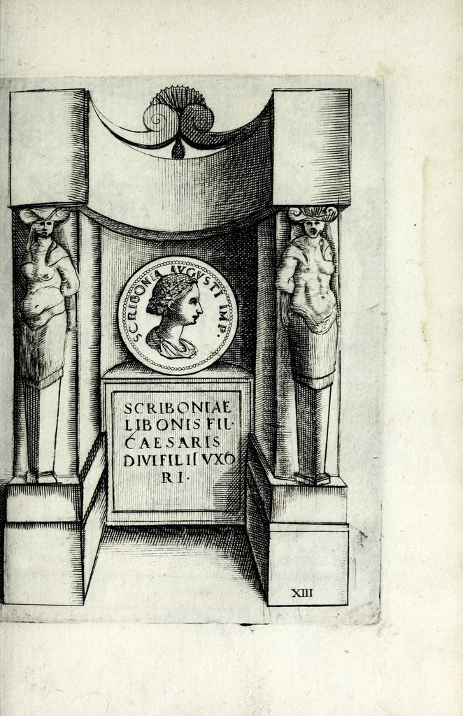 An illustration from Le imagini delle donne avgvste intagliate in istampa di rame : con le vite, et ispositioni di Enea Vico sopra i riversi delle loro medaglie antiche, 1600, leaf 33