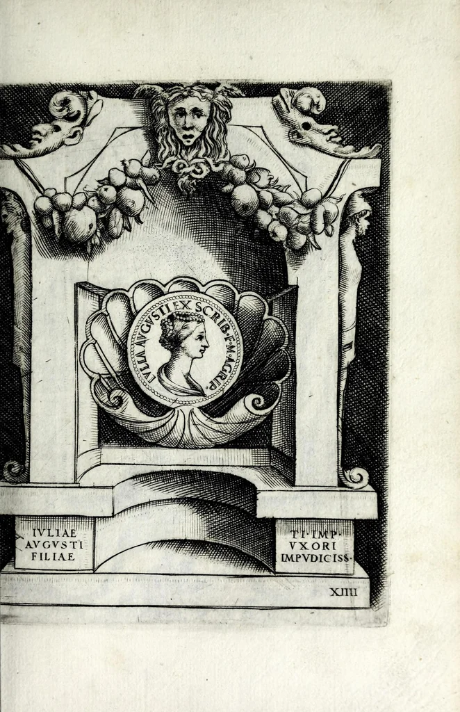 An illustration from Le imagini delle donne avgvste intagliate in istampa di rame : con le vite, et ispositioni di Enea Vico sopra i riversi delle loro medaglie antiche, 1600, leaf 35