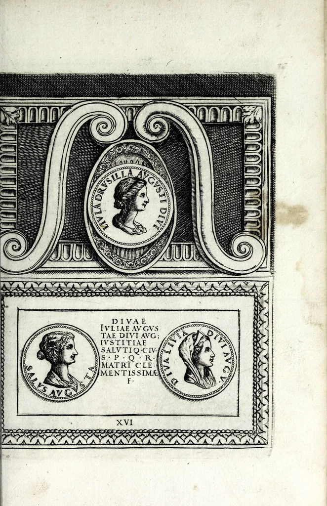 An illustration from Le imagini delle donne avgvste intagliate in istampa di rame : con le vite, et ispositioni di Enea Vico sopra i riversi delle loro medaglie antiche, 1600, leaf 39