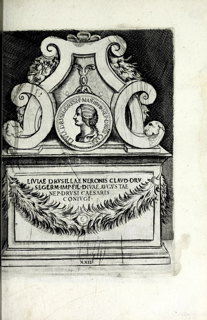 An illustration from Le imagini delle donne avgvste intagliate in istampa di rame : con le vite, et ispositioni di Enea Vico sopra i riversi delle loro medaglie antiche, 1600, leaf 51