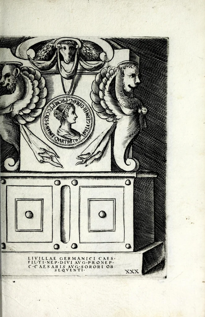 An illustration from Le imagini delle donne avgvste intagliate in istampa di rame : con le vite, et ispositioni di Enea Vico sopra i riversi delle loro medaglie antiche, 1600, leaf 69