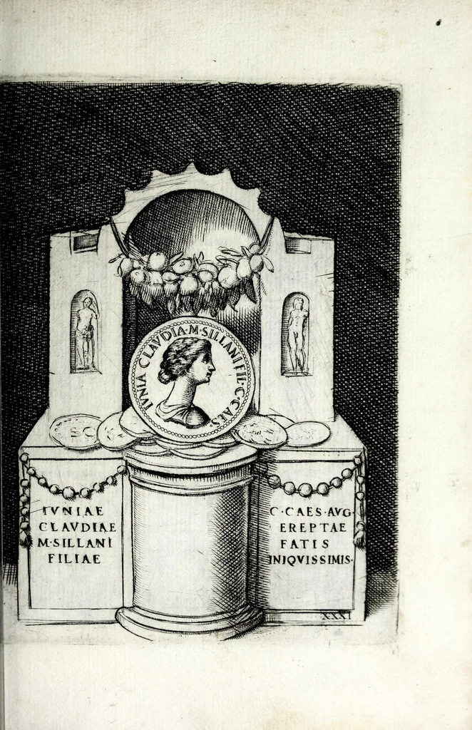 An illustration from Le imagini delle donne avgvste intagliate in istampa di rame : con le vite, et ispositioni di Enea Vico sopra i riversi delle loro medaglie antiche, 1600, leaf 71