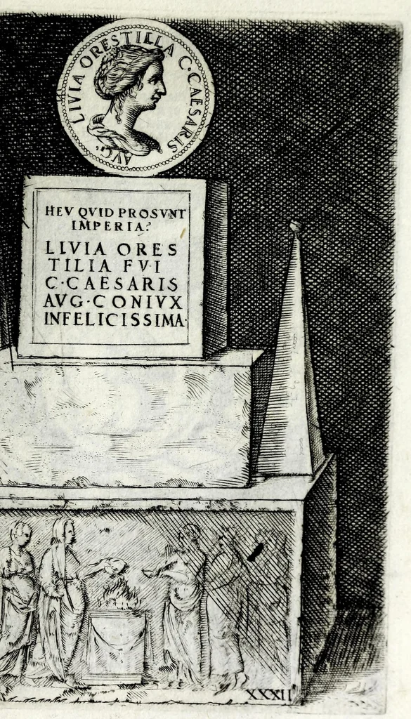 An illustration from Le imagini delle donne avgvste intagliate in istampa di rame : con le vite, et ispositioni di Enea Vico sopra i riversi delle loro medaglie antiche, 1600, leaf 73