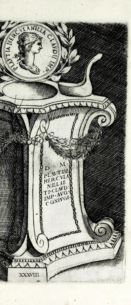An illustration from Le imagini delle donne avgvste intagliate in istampa di rame : con le vite, et ispositioni di Enea Vico sopra i riversi delle loro medaglie antiche, 1600, leaf 83