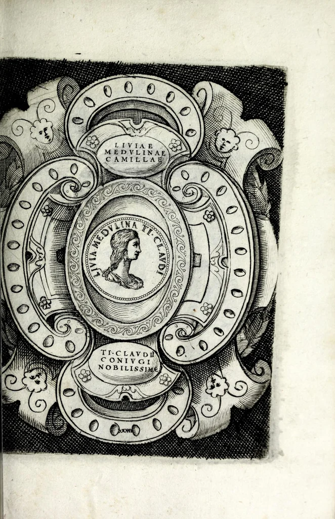 An illustration from Le imagini delle donne avgvste intagliate in istampa di rame : con le vite, et ispositioni di Enea Vico sopra i riversi delle loro medaglie antiche, 1600, leaf 87