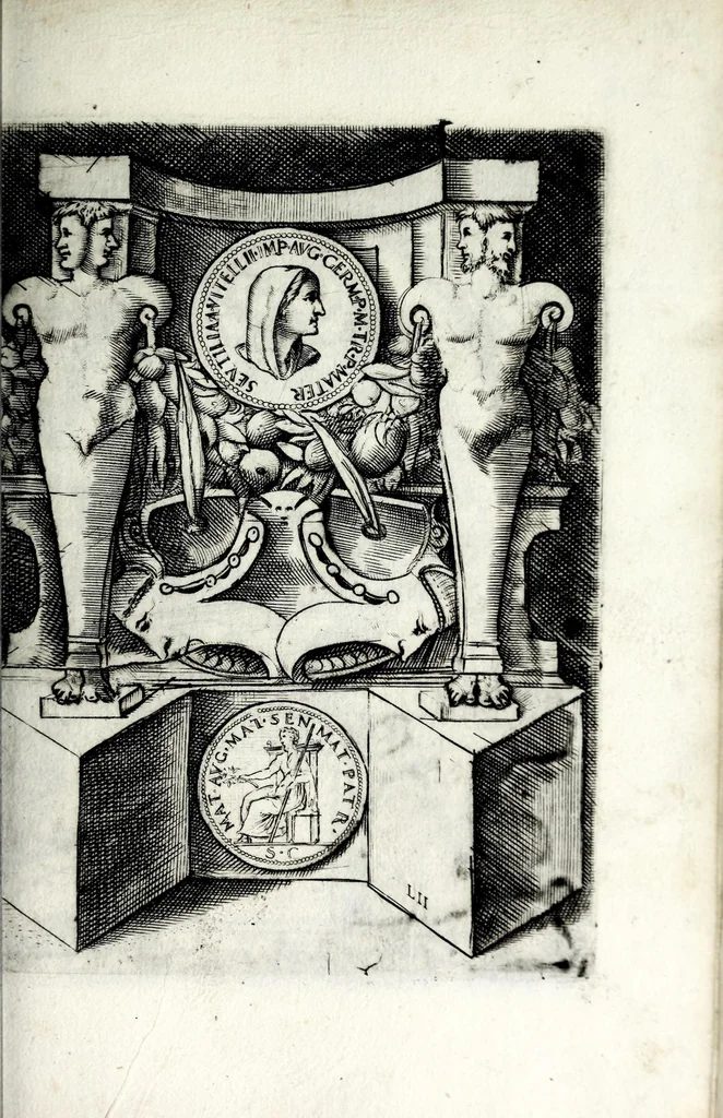 An illustration from Le imagini delle donne avgvste intagliate in istampa di rame : con le vite, et ispositioni di Enea Vico sopra i riversi delle loro medaglie antiche, 1600, leaf 95